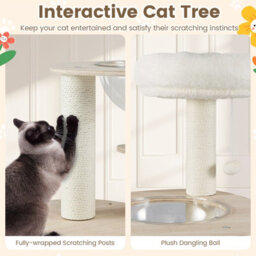Costway 132Cm Tall Wooden Cat Tree Solid Plywood Kitten Tower With Condo-Natural - thumbnail 4
