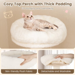 Costway 132Cm Tall Wooden Cat Tree Solid Plywood Kitten Tower With Condo-Natural - thumbnail 7