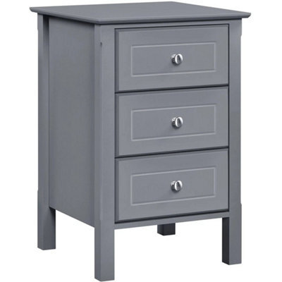Dark Gray 3-Drawer Wooden Side Table With Metal Knobs And Sturdy Structure For Bedroom - image 1