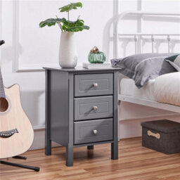 Dark Gray 3-Drawer Wooden Side Table With Metal Knobs And Sturdy Structure For Bedroom - thumbnail 3