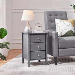Dark Gray 3-Drawer Wooden Side Table With Metal Knobs And Sturdy Structure For Bedroom - thumbnail 4