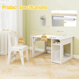 Costway Kid's Art Table & Chair Set With 4 Paint Cups & 2 Storage Shelves White - thumbnail 2