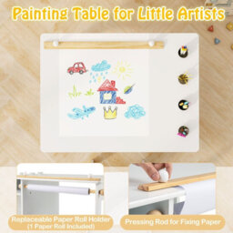 Costway Kid's Art Table & Chair Set With 4 Paint Cups & 2 Storage Shelves White - thumbnail 8