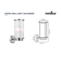 Nordlux Linton Outdoor Patio Terrace Garden Wall Light In Galvanized (Height) 29.8Cm - thumbnail 5