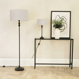 Valuelights Maggie Black Metal Candlestick Table Lamp With White Fabric Drum Shade And Led Bulb - thumbnail 4