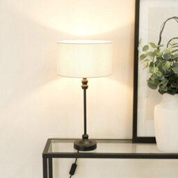 Valuelights Maggie Black Metal Candlestick Table Lamp With White Fabric Drum Shade And Led Bulb