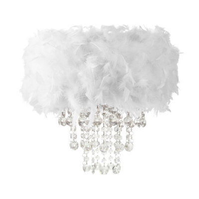Happy Homewares Contemporary White Feather Pendant Light Shade With Transparent Acrylic Droplets - image 1