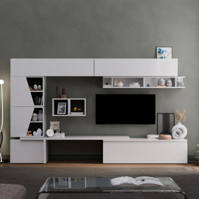 Decorotika London Moduler Modern Tv Unit Wall Mount Customizable Layout High Gloss White - image 1