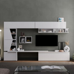 Decorotika London Moduler Modern Tv Unit Wall Mount Customizable Layout High Gloss White