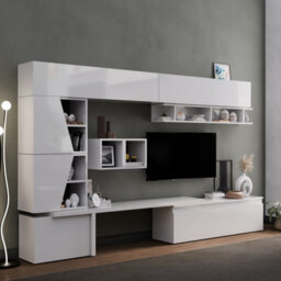 Decorotika London Moduler Modern Tv Unit Wall Mount Customizable Layout High Gloss White - thumbnail 3
