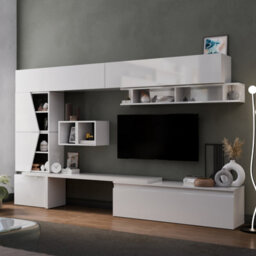 Decorotika London Moduler Modern Tv Unit Wall Mount Customizable Layout High Gloss White - thumbnail 2