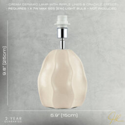 Happy Homewares Cream Gloss Ceramic Ripple Effect Table Lamp Base With Crackle Design - thumbnail 7