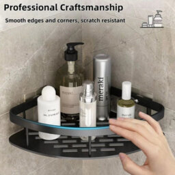 2Pc Space Black-Bathroom Corner Shower Shelf Shampoo Soap Holder Rack Storage Organiser - thumbnail 4