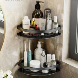 2Pc Space Black-Bathroom Corner Shower Shelf Shampoo Soap Holder Rack Storage Organiser - thumbnail 5