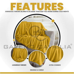 Gc Gaveno Cavailia Fluffy Pop Throw 150X200Cm Ochre Lightweight Honeycomb Blanket For Bed Settee Throws For Sofas Couch Chair - thumbnail 2