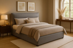 Home Treats Double Grey Upholstered Ottoman Storage Bed Frame Pillow Padded Headboard Design - thumbnail 6