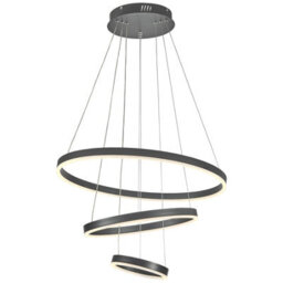 Darphe Sleek Black Triple-Ring Led Pendant Light, Adjustable Aluminum Hanging Fixture Dimmable - thumbnail 4