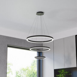 Darphe Sleek Black Triple-Ring Led Pendant Light, Adjustable Aluminum Hanging Fixture Dimmable - thumbnail 2