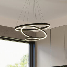 Darphe Sleek Black Triple-Ring Led Pendant Light, Adjustable Aluminum Hanging Fixture Dimmable - thumbnail 3