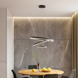 Darphe Sleek Black Triple-Ring Led Pendant Light, Adjustable Aluminum Hanging Fixture Dimmable