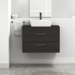 Royal Bathrooms 800mm Wall Hung Vanity Unit 2 Drawer Hale Black & Cube Countertop Basin With Matt Black Handle - thumbnail 1