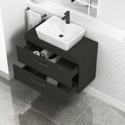 Royal Bathrooms 800mm Wall Hung Vanity Unit 2 Drawer Hale Black & Cube Countertop Basin With Matt Black Handle - thumbnail 3