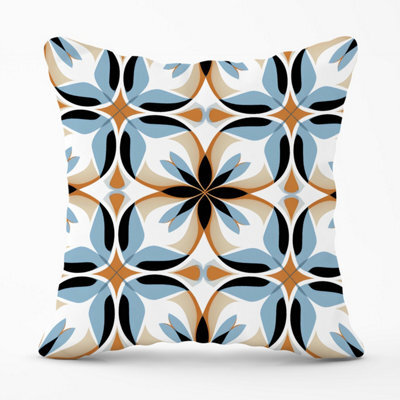 Warren Reed Designer White Brown And Blue Geometric Pattern Outdoor Cushion 45Cm X 45Cm - image 1
