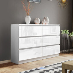 SquareBoxx Olivia Gloss White 6 Drawer Freestanding Double Chest (H)81Cm X (W)106Cm X (D)40Cm - thumbnail 1