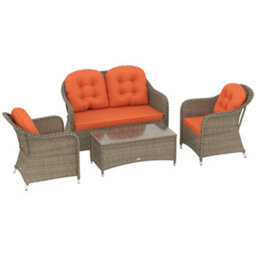 Outsunny 4 Pieces Rattan Sofa Set Outdoor Conservatory Furniture With Cushions - thumbnail 2