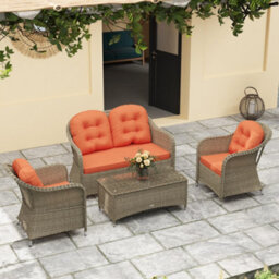 Outsunny 4 Pieces Rattan Sofa Set Outdoor Conservatory Furniture With Cushions - thumbnail 1