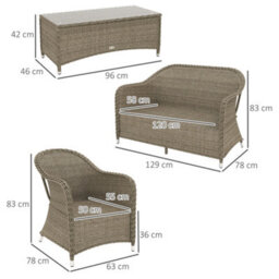 Outsunny 4 Pieces Rattan Sofa Set Outdoor Conservatory Furniture With Cushions - thumbnail 3