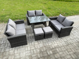 Fimous Outdoor Lounge Sofa Set Wicker Pe Rattan Garden Furniture Set With Rectangular Dining Table For Balcony - thumbnail 2