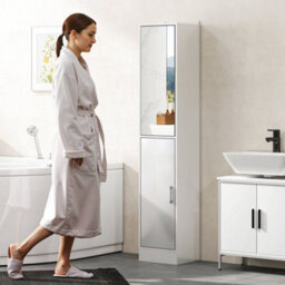 Kleankin Tall Bathroom Cabinet With Mirror, High Gloss White - thumbnail 8