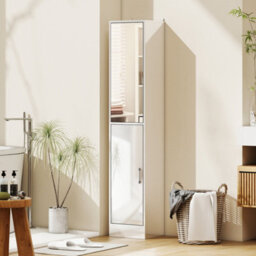 Kleankin Tall Bathroom Cabinet With Mirror, High Gloss White