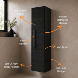 Plum&clay Emery Wall Hung Textured Black Tall Bathroom Cabinet With Black Bar Handle (H)120Cm (W)35Cm - thumbnail 4