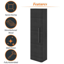 Plum&clay Emery Wall Hung Textured Black Tall Bathroom Cabinet With Black Bar Handle (H)120Cm (W)35Cm - thumbnail 6