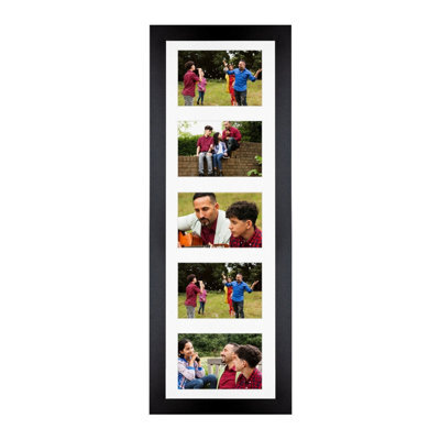 AK Frames 26X8 Black Sleek Multi Photo Frame With White Mount - Holds 5 Apertures (5X) 6X4 Photos - image 1