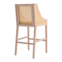 Darphe 2 Pcs Natural Rattan Bar Stools With Backrest And Grey Cushions, 48Cm W X 48.5Cm D X 109Cm H - thumbnail 4