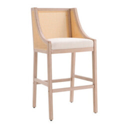 Darphe 2 Pcs Natural Rattan Bar Stools With Backrest And Grey Cushions, 48Cm W X 48.5Cm D X 109Cm H - thumbnail 3