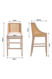 Darphe 2 Pcs Natural Rattan Bar Stools With Backrest And Grey Cushions, 48Cm W X 48.5Cm D X 109Cm H - thumbnail 6
