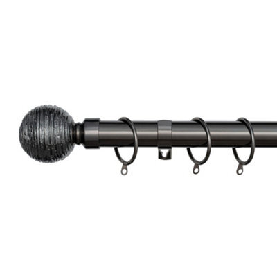 A.unique Home Etched Ball Metal Extendable Curtain Pole With Rings And Fittings (25/28mm) - Black Nickel, 70Cm - 120Cm Approx - image 1