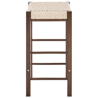 Wyld And Coco Boho Bar Stools Set Of 2 Dark Brown Rubberwood With Woven Paper Rope Seats - image 1