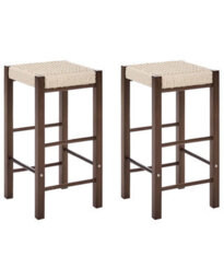 Wyld And Coco Boho Bar Stools Set Of 2 Dark Brown Rubberwood With Woven Paper Rope Seats - thumbnail 3