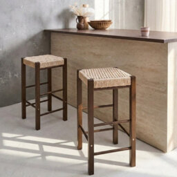 Wyld And Coco Boho Bar Stools Set Of 2 Dark Brown Rubberwood With Woven Paper Rope Seats - thumbnail 2