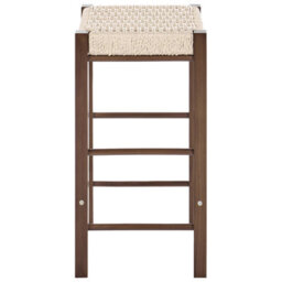 Wyld And Coco Boho Bar Stools Set Of 2 Dark Brown Rubberwood With Woven Paper Rope Seats - thumbnail 1