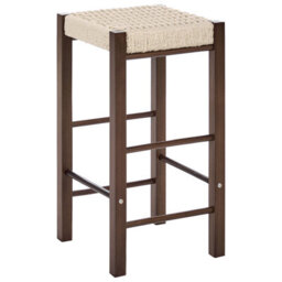 Wyld And Coco Boho Bar Stools Set Of 2 Dark Brown Rubberwood With Woven Paper Rope Seats - thumbnail 4