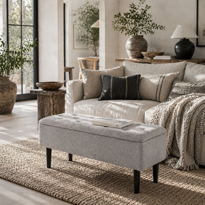 Wyld Haus Vemovi Fabric Grey Storage Ottoman Bench With Wooden Legs And 57 Litre Capacity, Compact Rectangular Seating And Storage - image 1
