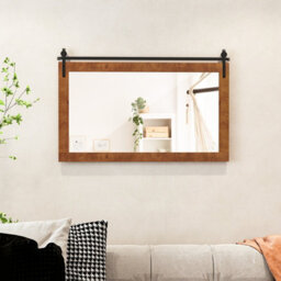 Costway Bathroom Wall Mounted Mirror Rustic Decorative Wall Mirror W/ Wood Frame - thumbnail 4