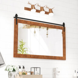 Costway Bathroom Wall Mounted Mirror Rustic Decorative Wall Mirror W/ Wood Frame - thumbnail 3