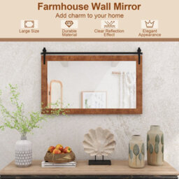 Costway Bathroom Wall Mounted Mirror Rustic Decorative Wall Mirror W/ Wood Frame - thumbnail 6